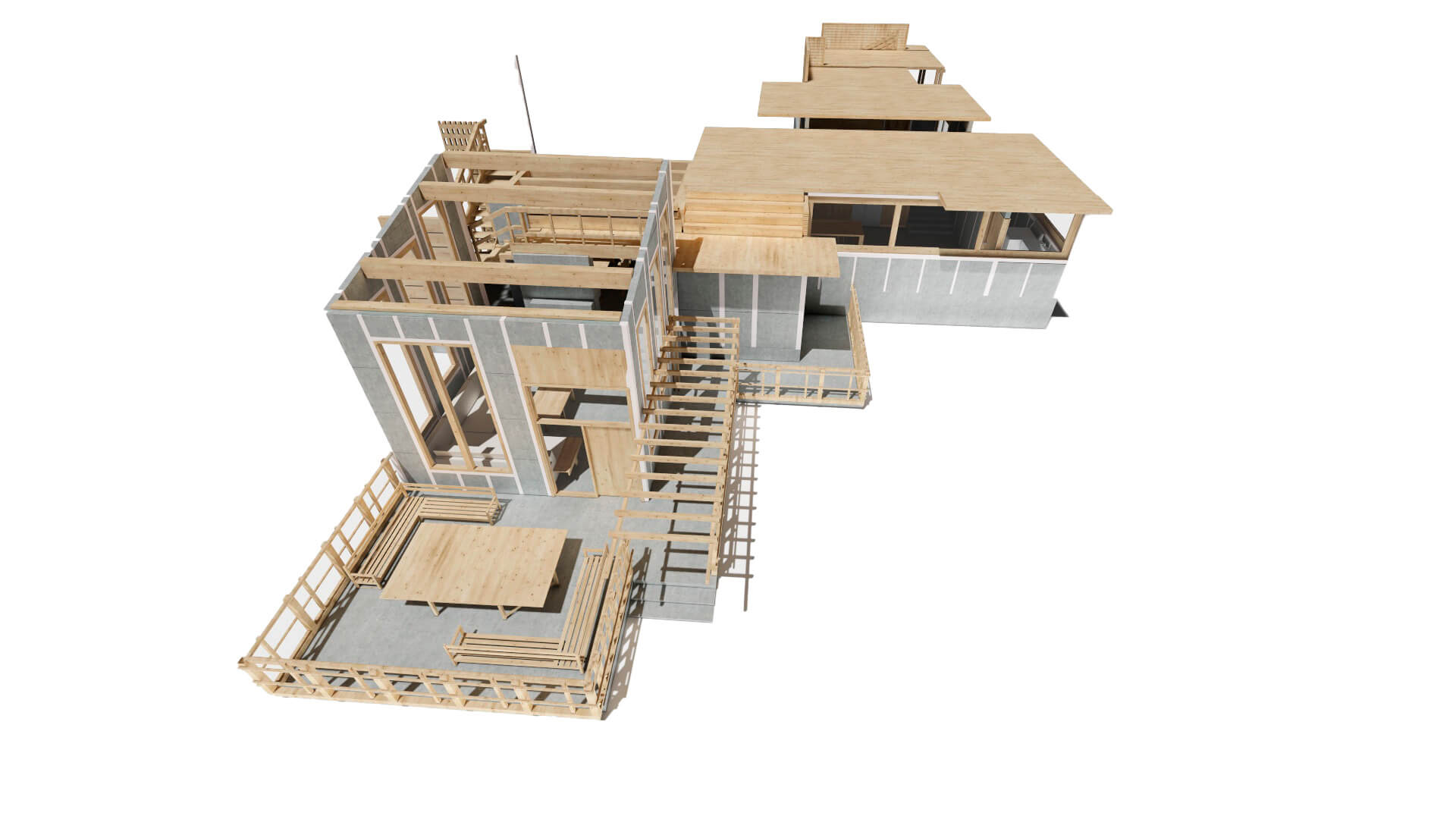 estructura en madera para entrepiso casa prefabricada
