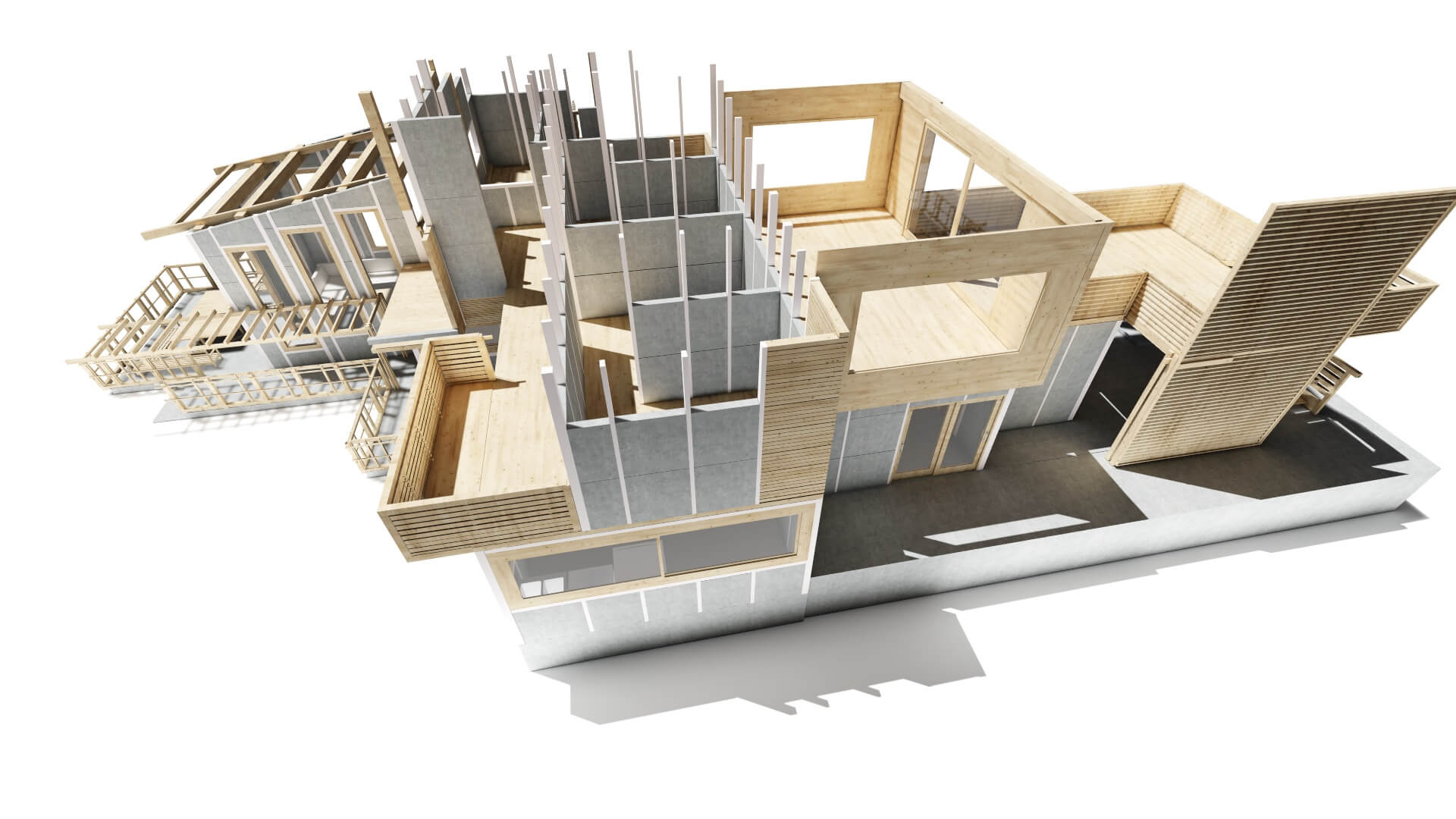 casa prefabricada con puerta exterior de madera