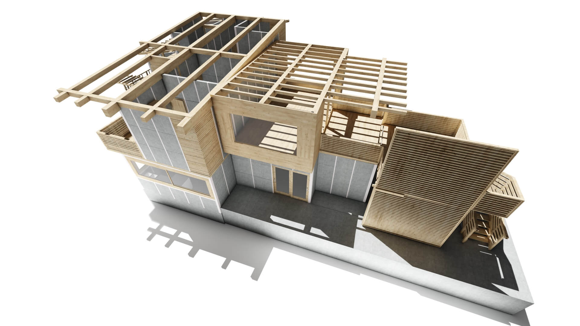 alfarda y vigas en madera casa prefabricada