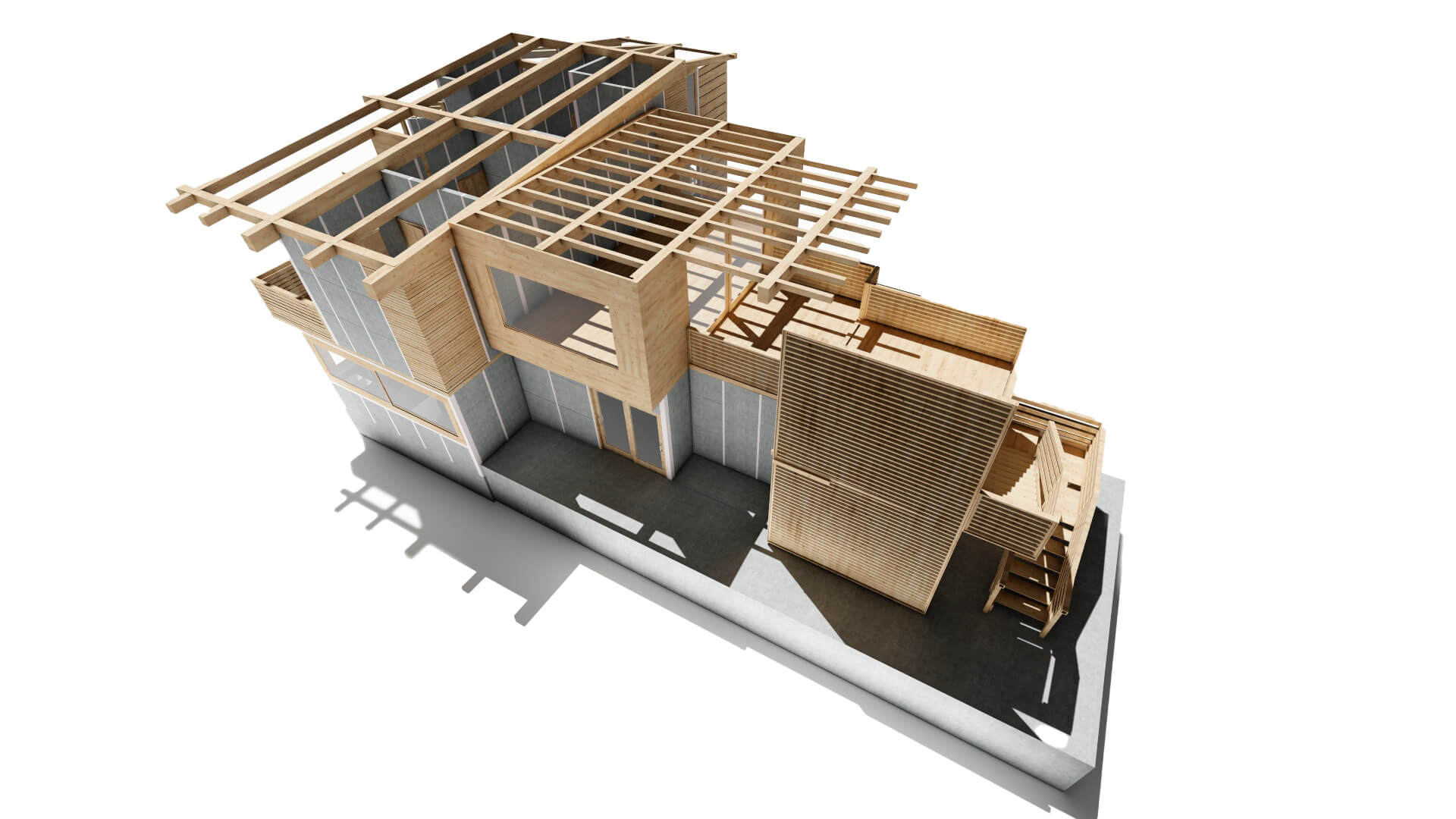 casa prefabricada con pergola de madera
