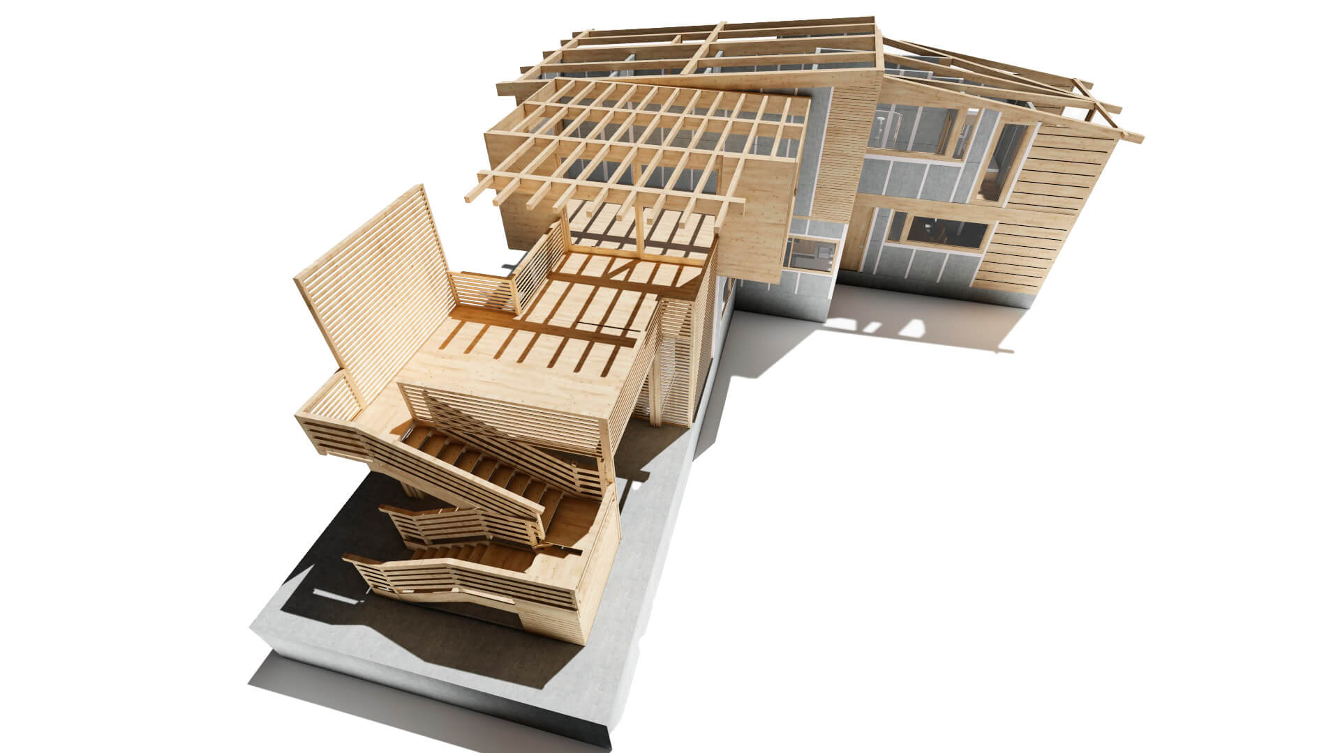 casa prefabricada con terraza de madera