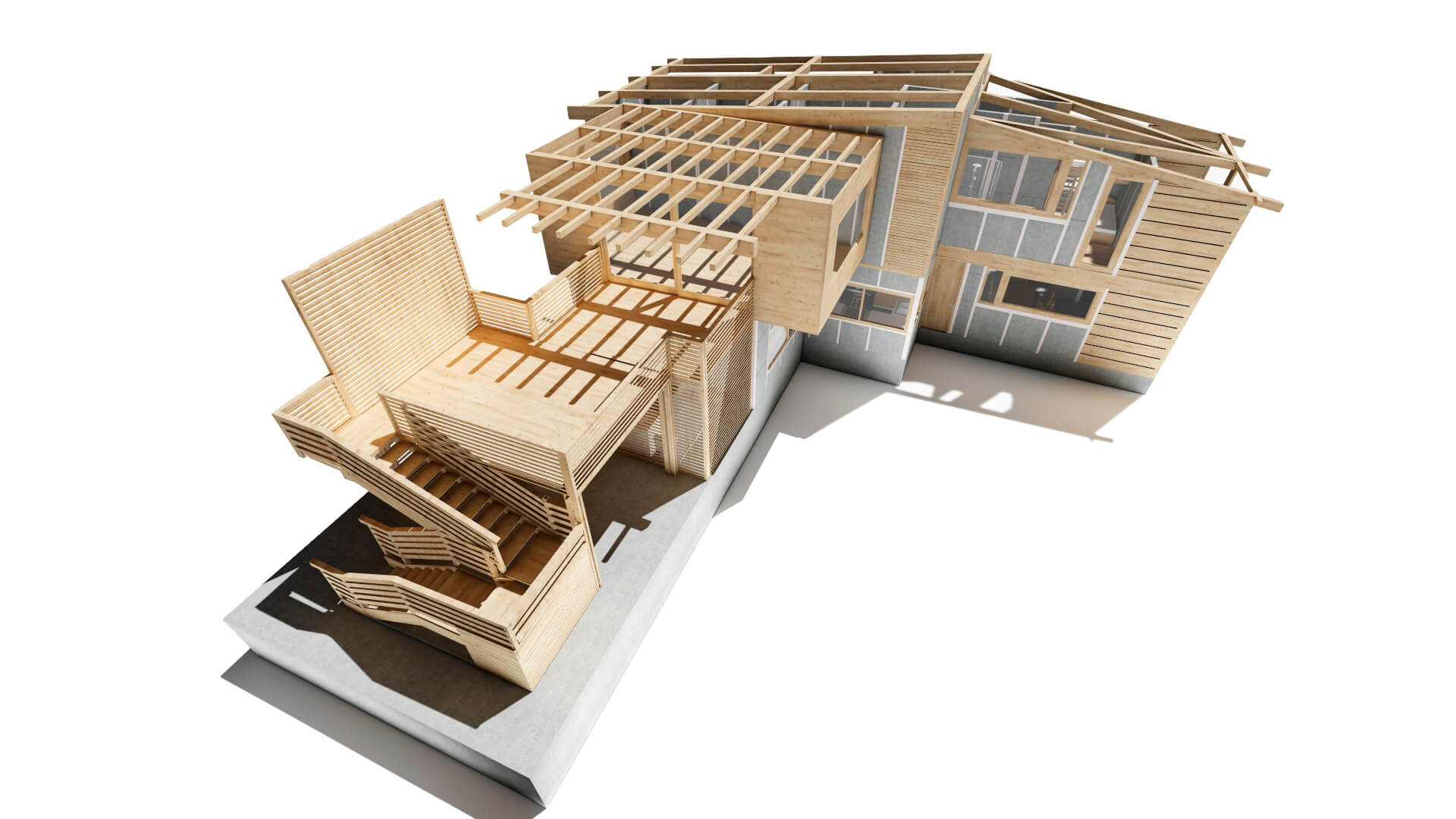 casa prefabricada con porches de madera