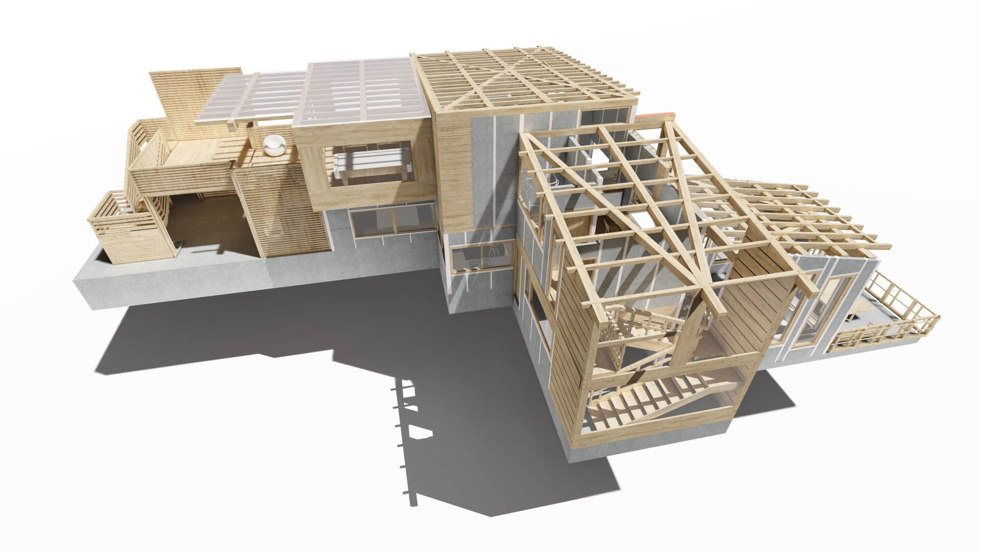 casa prefabricada con techo inclinado