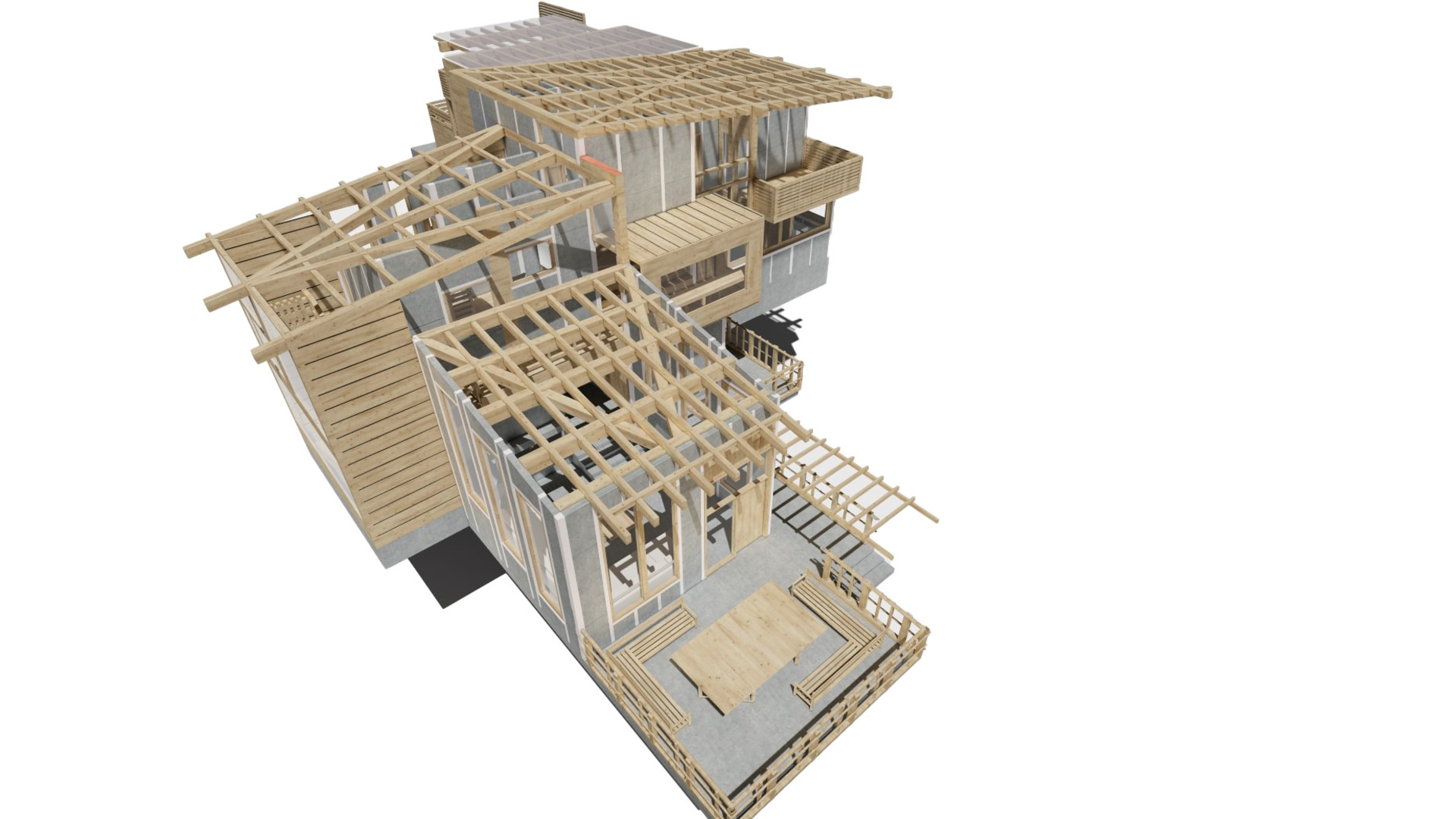 casa prefabricada con ventanales en madera