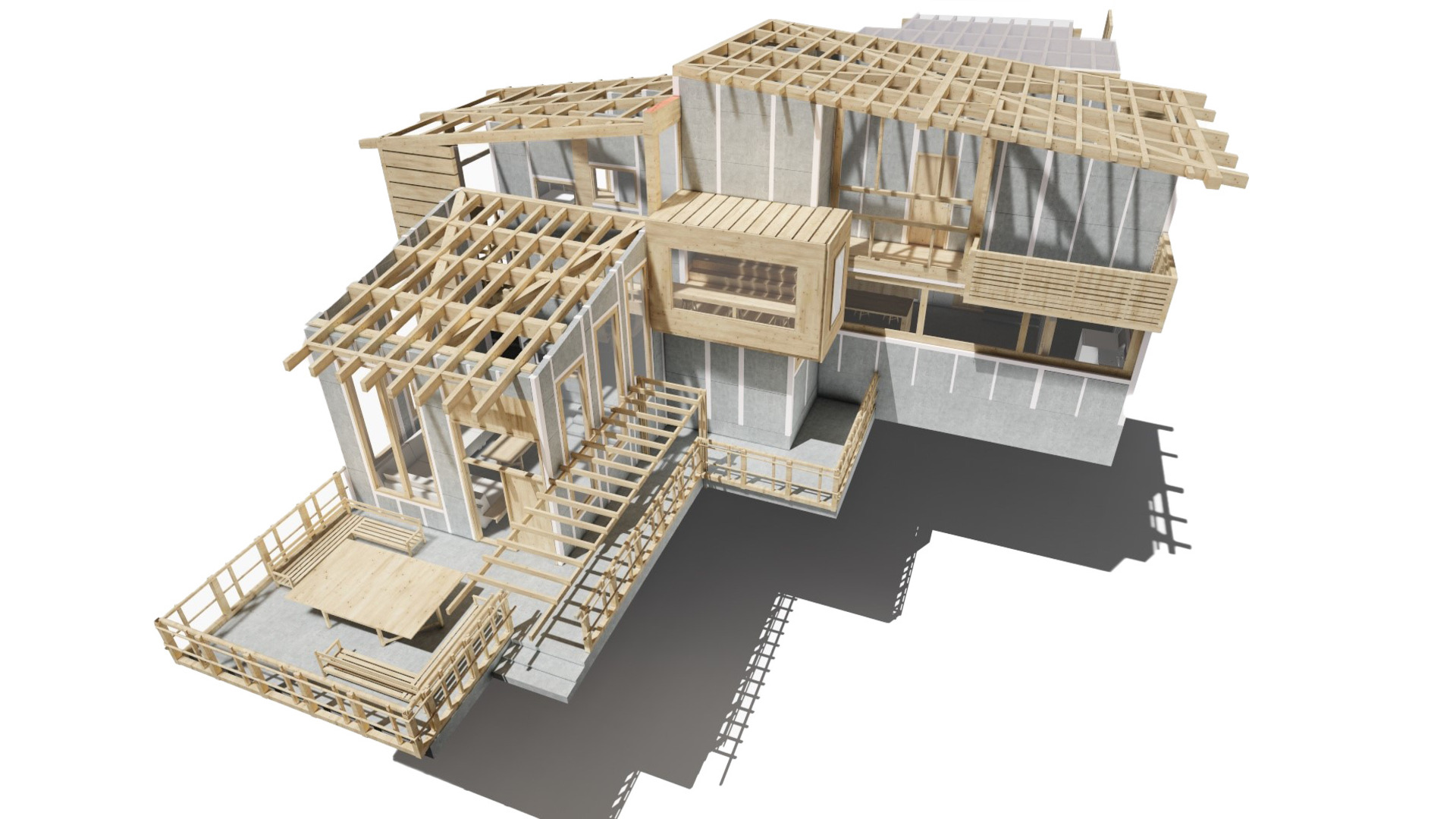 casa prefabricada con corredor exterior