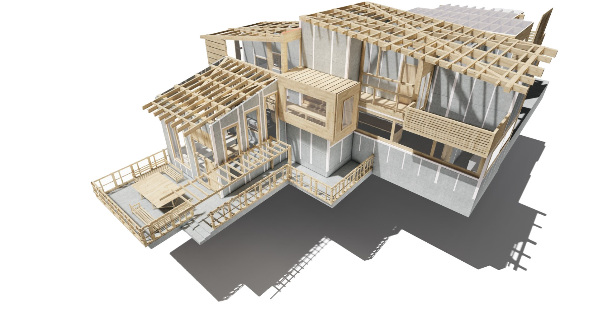 casa prefabricada con balcon en corredor