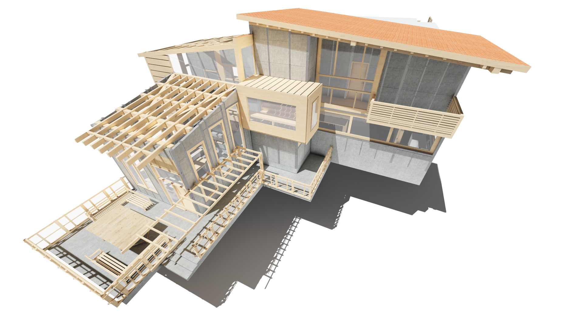 casa prefabricada con cubierta en teja de barro
